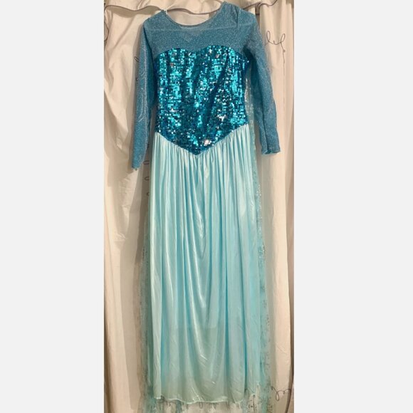 Relibeauty Elsa Costume Adult Small Blue Sequin Bodice Snowflake Cape Long - Picture 1 of 6